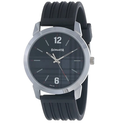 Sleek Sonata Smart Plaid Analog Black Dial Mens Watch