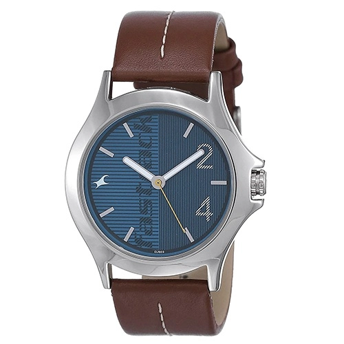 Impressive Fastrack Straight Lines Blue Dial Gents Analog Watch