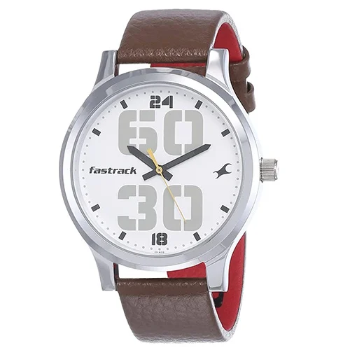 Elegant Fastrack Bold Analog White Dial Leather Mens Watch