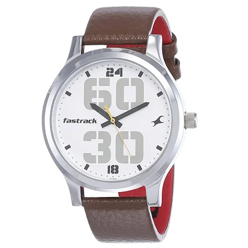 Elegant  Bold Analog White Dial Leather Mens Watch