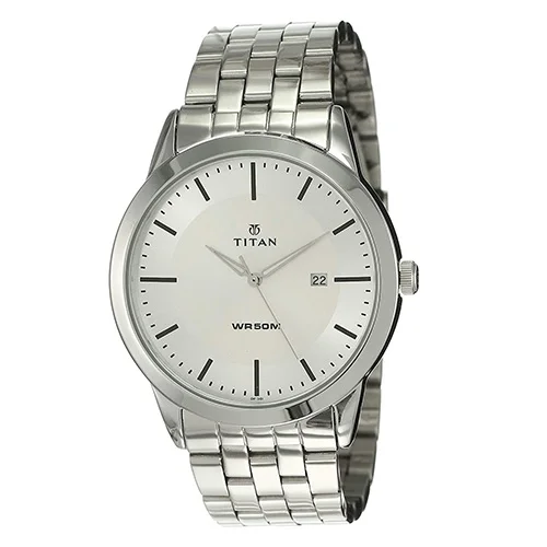 Charming Titan White Dial Silver Strap Watch for Men