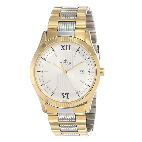 Exclusive Titan Two Toned Stainless Steel Strap Mens Watch