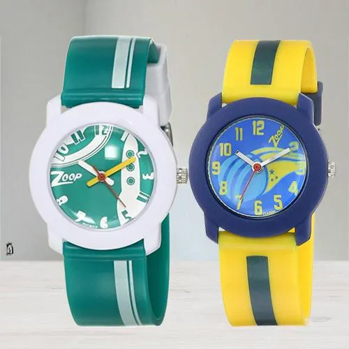 Remarkable Zoop Analogue Green N Multicolor Kids Watch