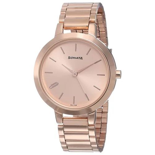 Enthralling Sonata Play Analog Rose Gold Dial Womens Watch
