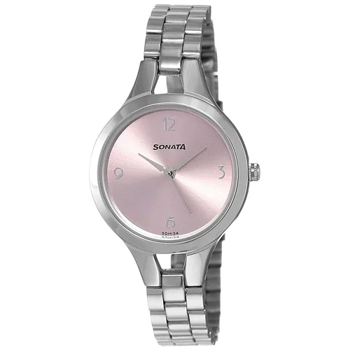 Wonderful Sonata Steel Daisies Analog Pink Dial Womens Watch