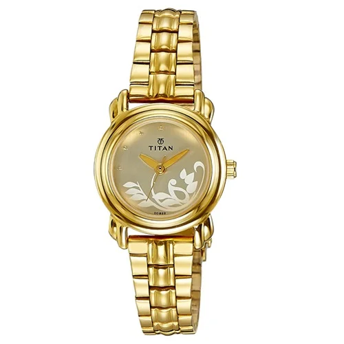Fab Champagne Dial Golden Strap Womens Watch from Titan