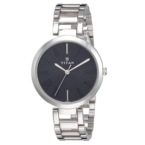 Rocking Titan Womens Watch with Black Dial Silver Strap