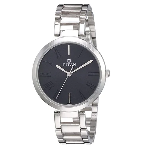 Rocking  Womens Watch with Black Dial Silver Strap
