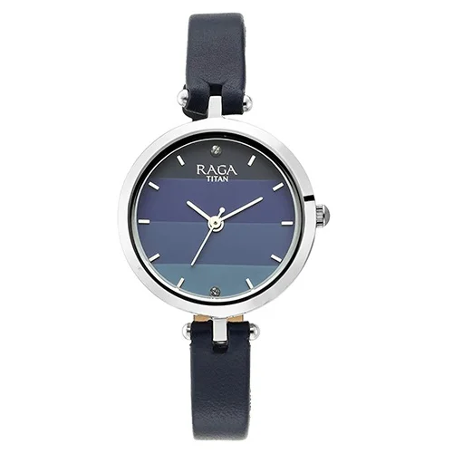 Trendy Titan Raga Viva Blue Dial Leather Strap Ladies Watch