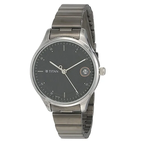 Elegant Titan Workwear Silver Dial Grey Strap Womens Watch