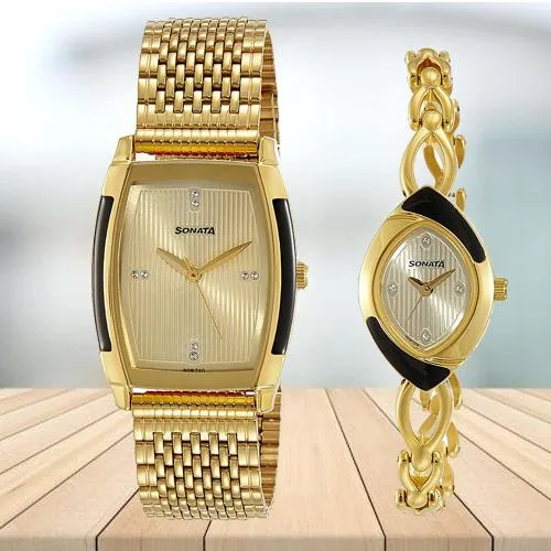 Exquisite Sonata Analog Gold Dial Pair Watch