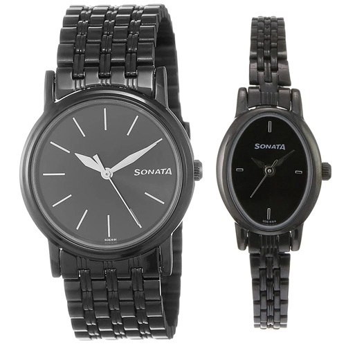 Exclusive Sonata Black Dial Watch Pair