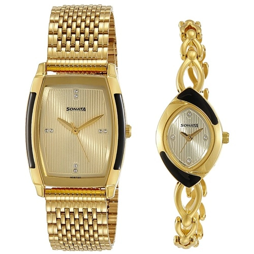 Sonata Gold Dial 2 piece Watch for Men  N  Women