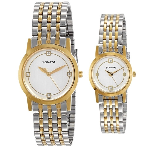 Elegant Sonata Silver Golden Pair Watch