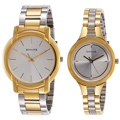 Sonata Pairs Silver Dial Set Watch for 2